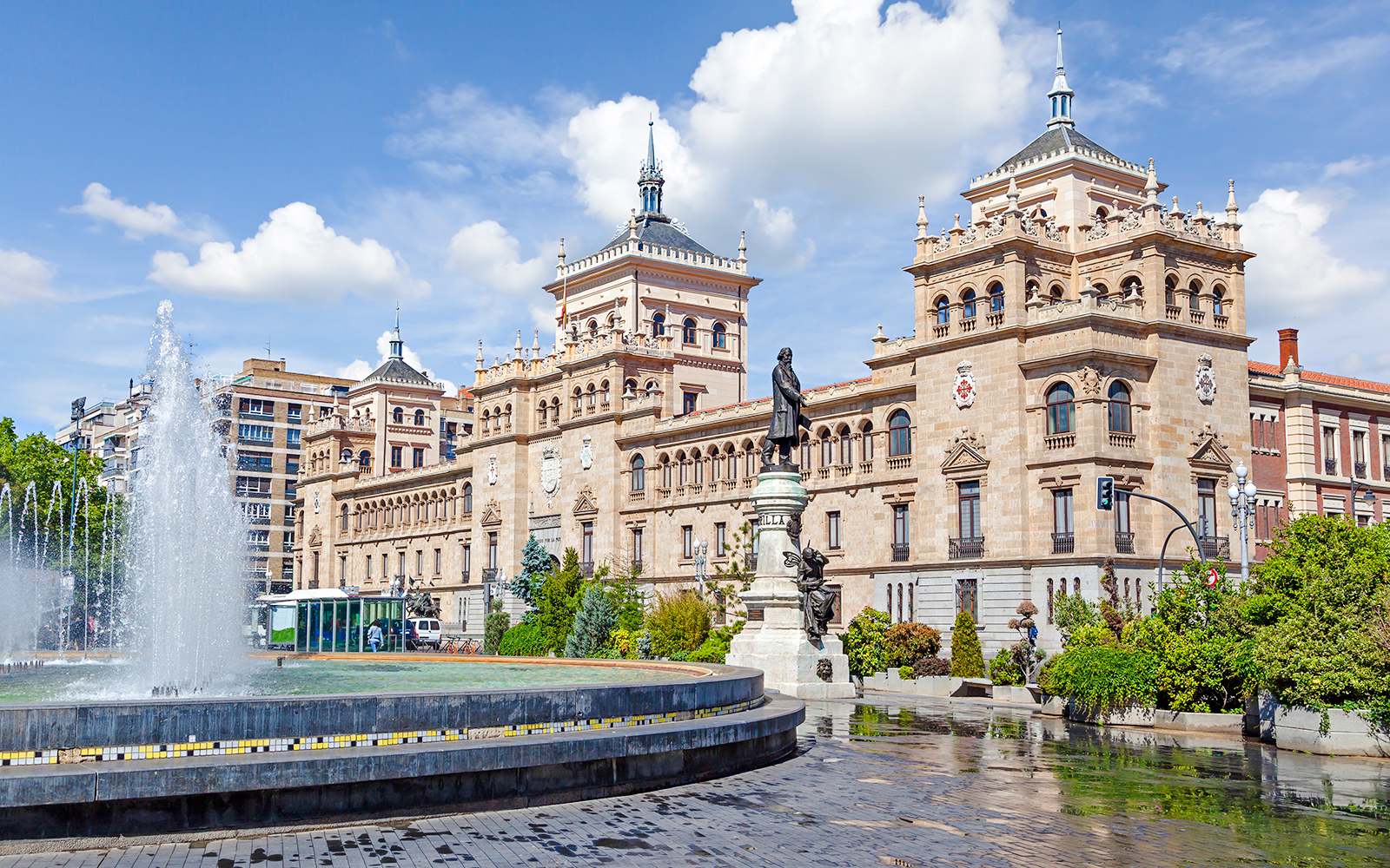 Cavalry Academy building and fountain on Zorilla Square, Valladolid.