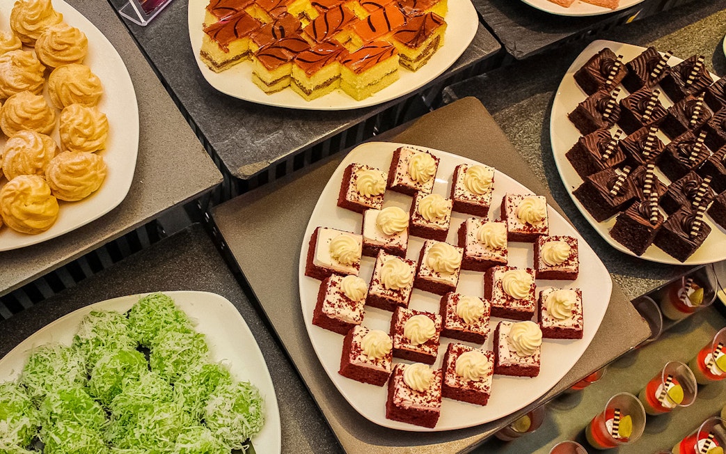 Dessert selection at ARAS Revolving Restaurant, KL Tower lunch buffet.