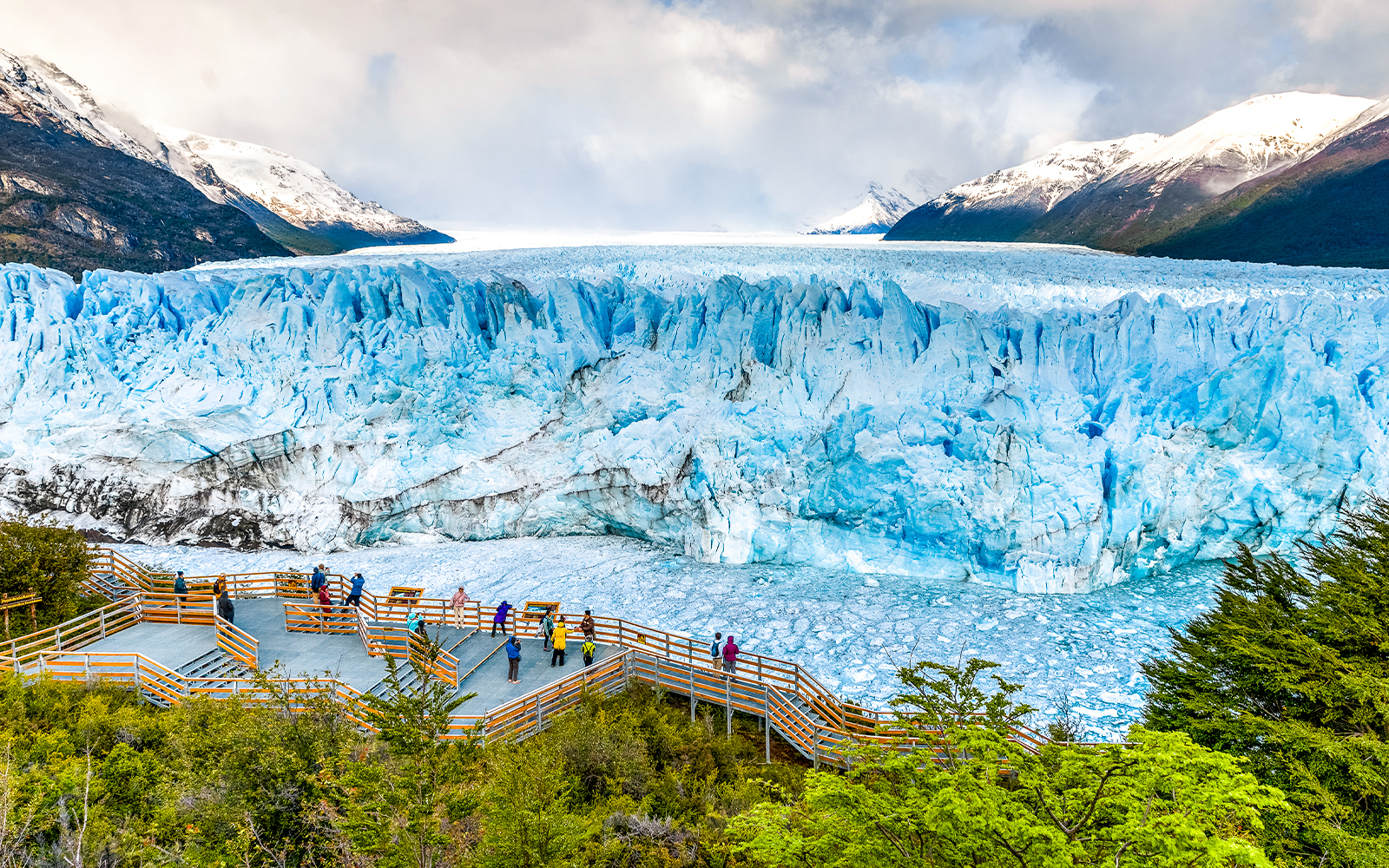 Visitors on viewing deck at Perito Moreno Glacier, Argentina.