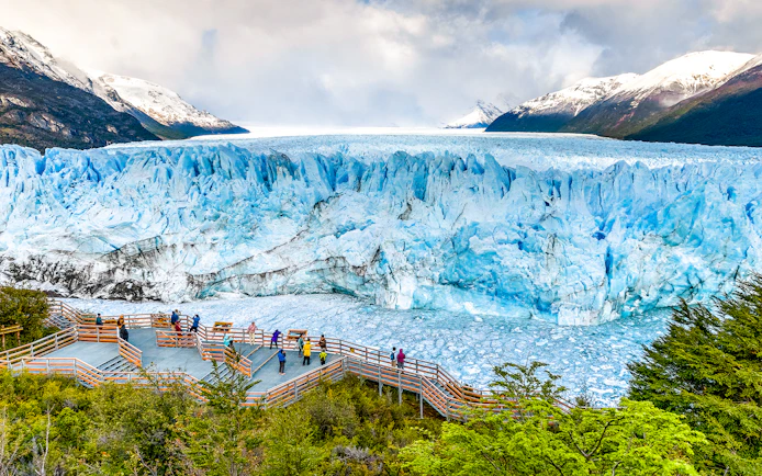 Visitors on viewing deck at Perito Moreno Glacier, Argentina.