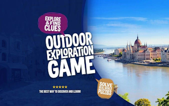 Outdoor exploration game in Budapest featuring the Parliament building along the Danube River.