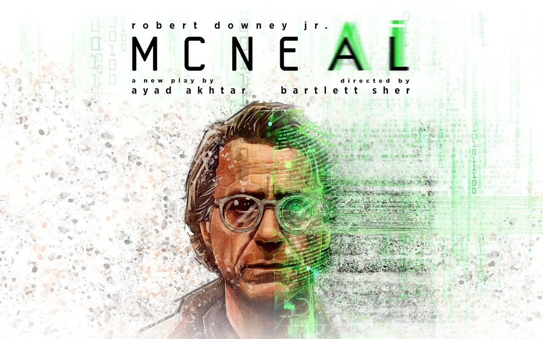 Illustration of a man with glasses, digital elements, and text 'McNEAL' in the background.