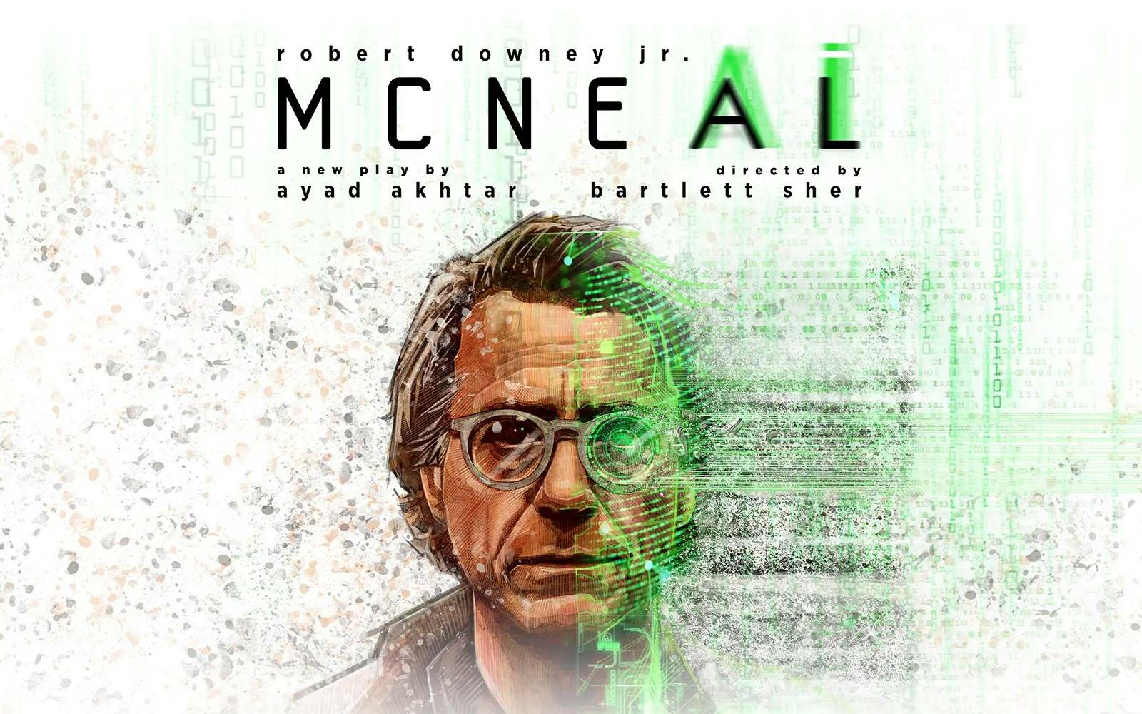 Illustration of a man with glasses, digital elements, and text 'McNEAL' in the background.
