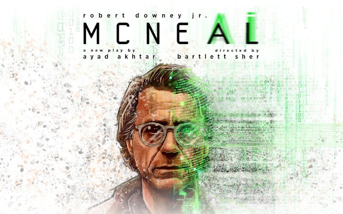 Illustration of a man with glasses, digital elements, and text 'McNEAL' in the background.