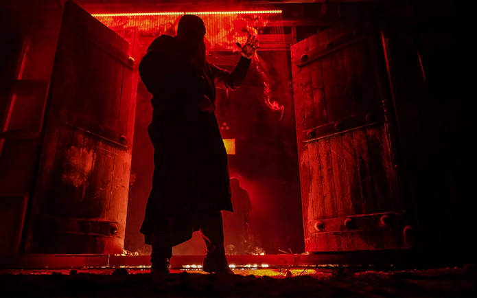 Person silhouetted in red-lit room with Stranger Things theme.