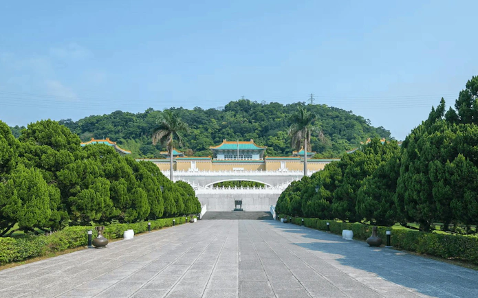 National Palace Museum entrance with lush greenery, Taipei, Taiwan.