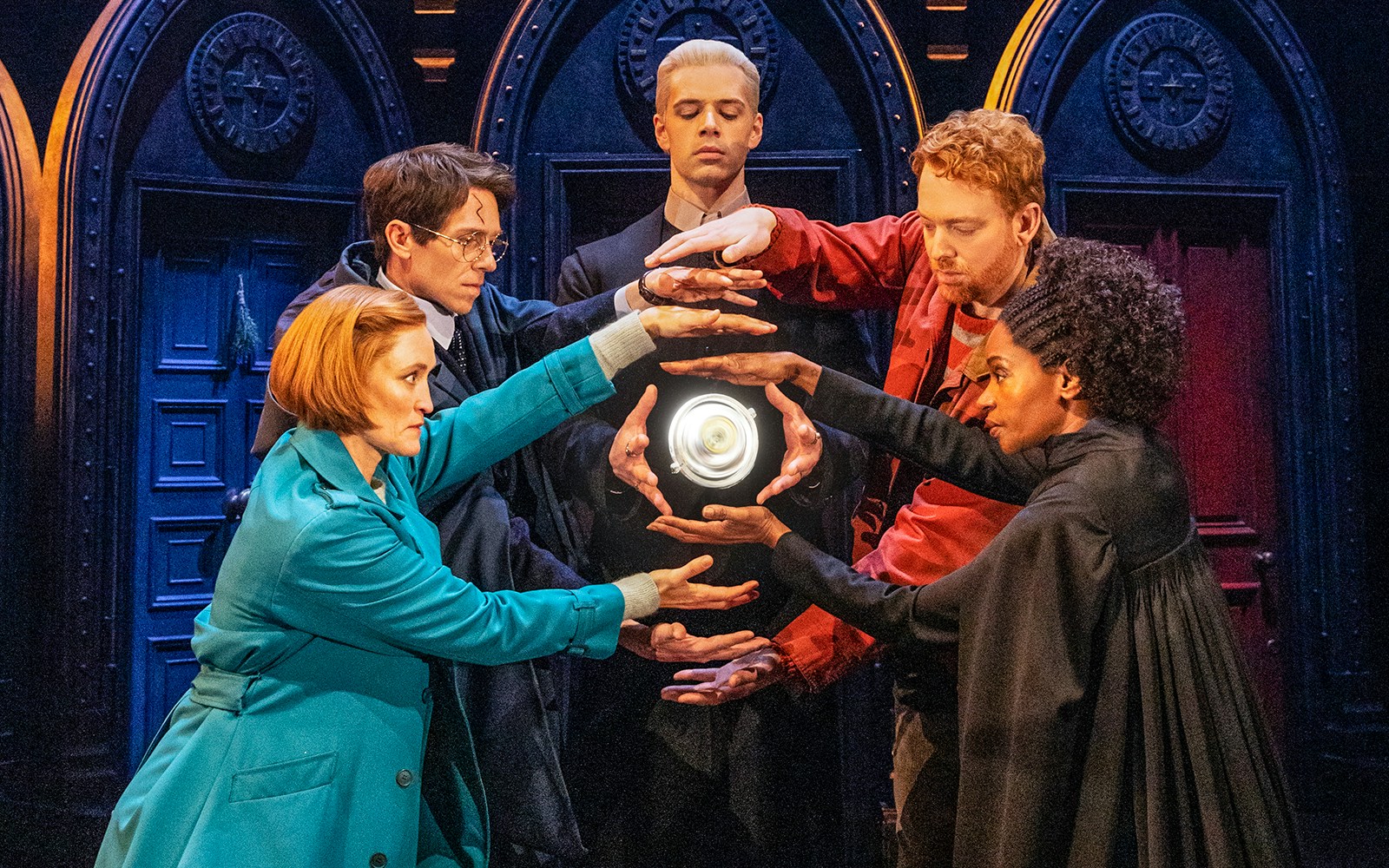 Actors performing a magical scene in "Harry Potter and the Cursed Child" play.