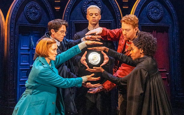 Actors performing a magical scene in "Harry Potter and the Cursed Child" play.
