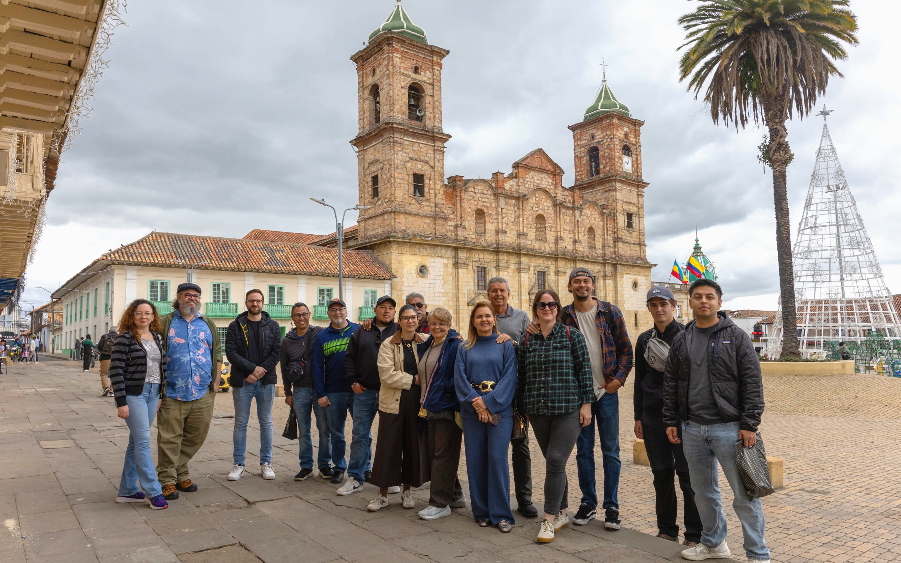 Tourists standing outside the Zipaquira Salt Cathedral in Colombia.