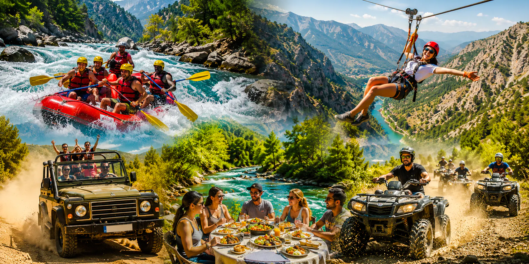 Alanya Combo Rafting, Zipline, Jeep & Quad Safari with Lunch & Transfer