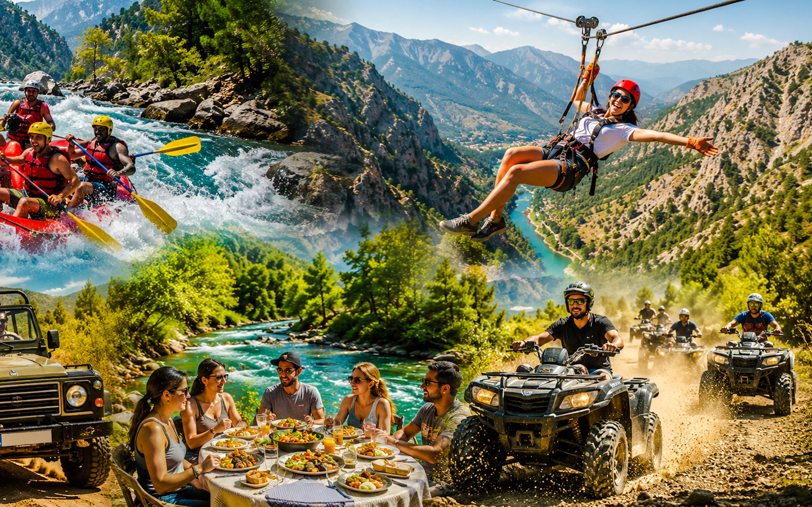 Alanya Combo Rafting, Zipline, Jeep & Quad Safari with Lunch & Transfer