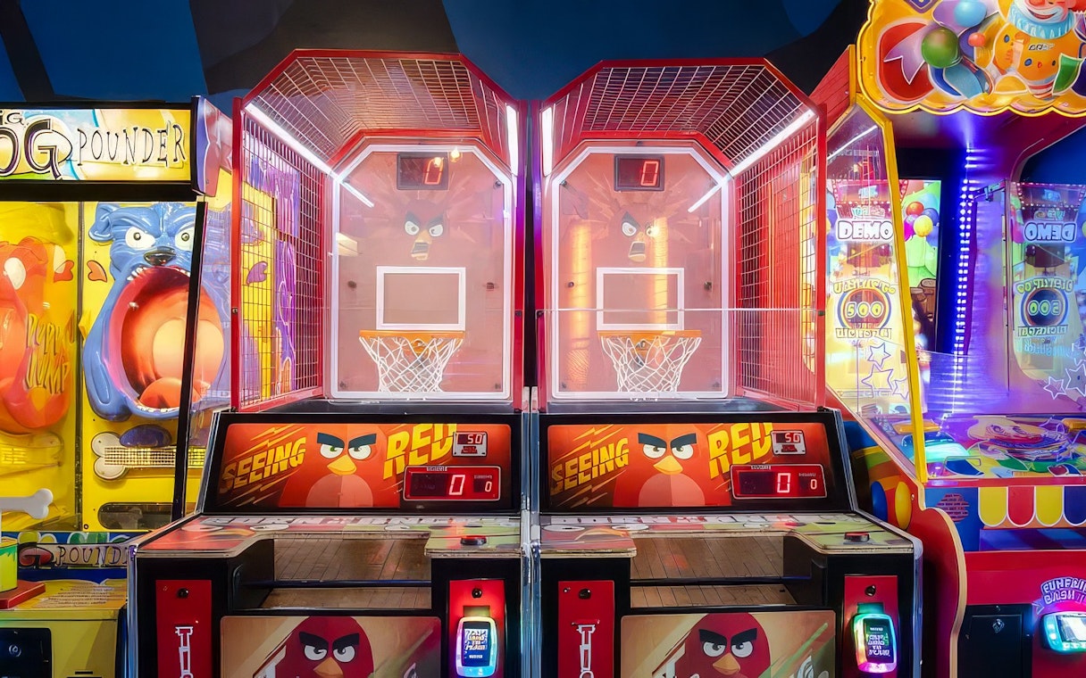 Arcade basketball games at Angry Birds World Theme Park.