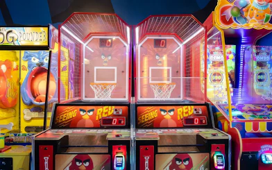 Arcade basketball games at Angry Birds World Theme Park.