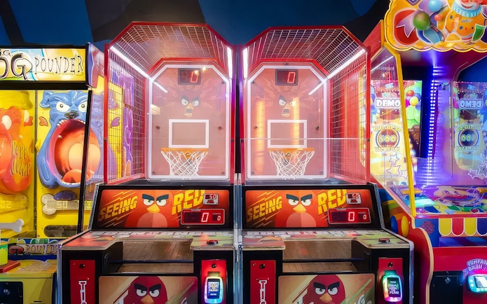 Arcade basketball games at Angry Birds World Theme Park.