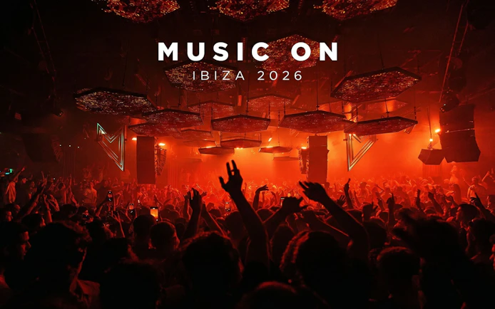 Crowd enjoying Music On event at Pacha Ibiza nightclub.