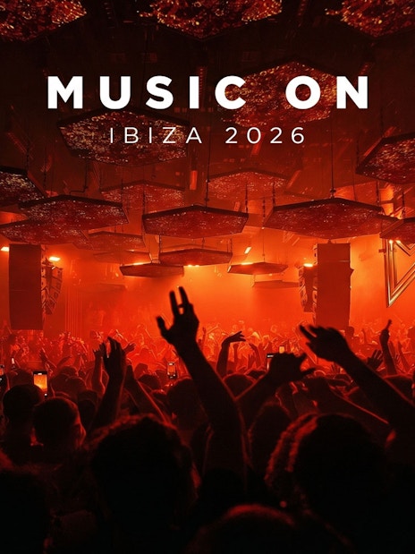Crowd enjoying Music On event at Pacha Ibiza nightclub.