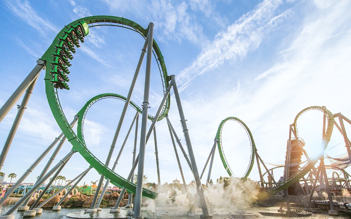Rollercoaster with loops at Universal Studio Resort, Orlando, Florida.