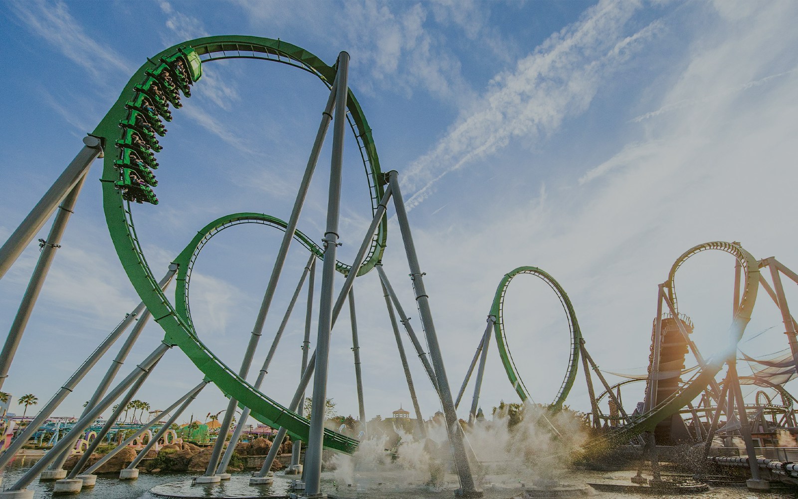 Rollercoaster with loops at Universal Studio Resort, Orlando, Florida.