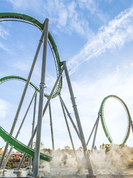 Rollercoaster with loops at Universal Studio Resort, Orlando, Florida.