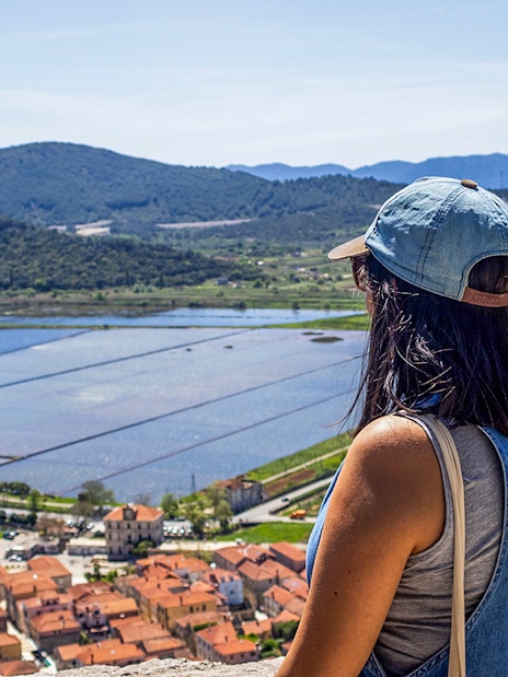 Guest overlooking salt pans and landscape in Ston, Croatia.