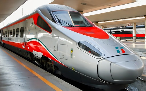 High-speed train at a station for Florence and Tuscany tour from Rome.