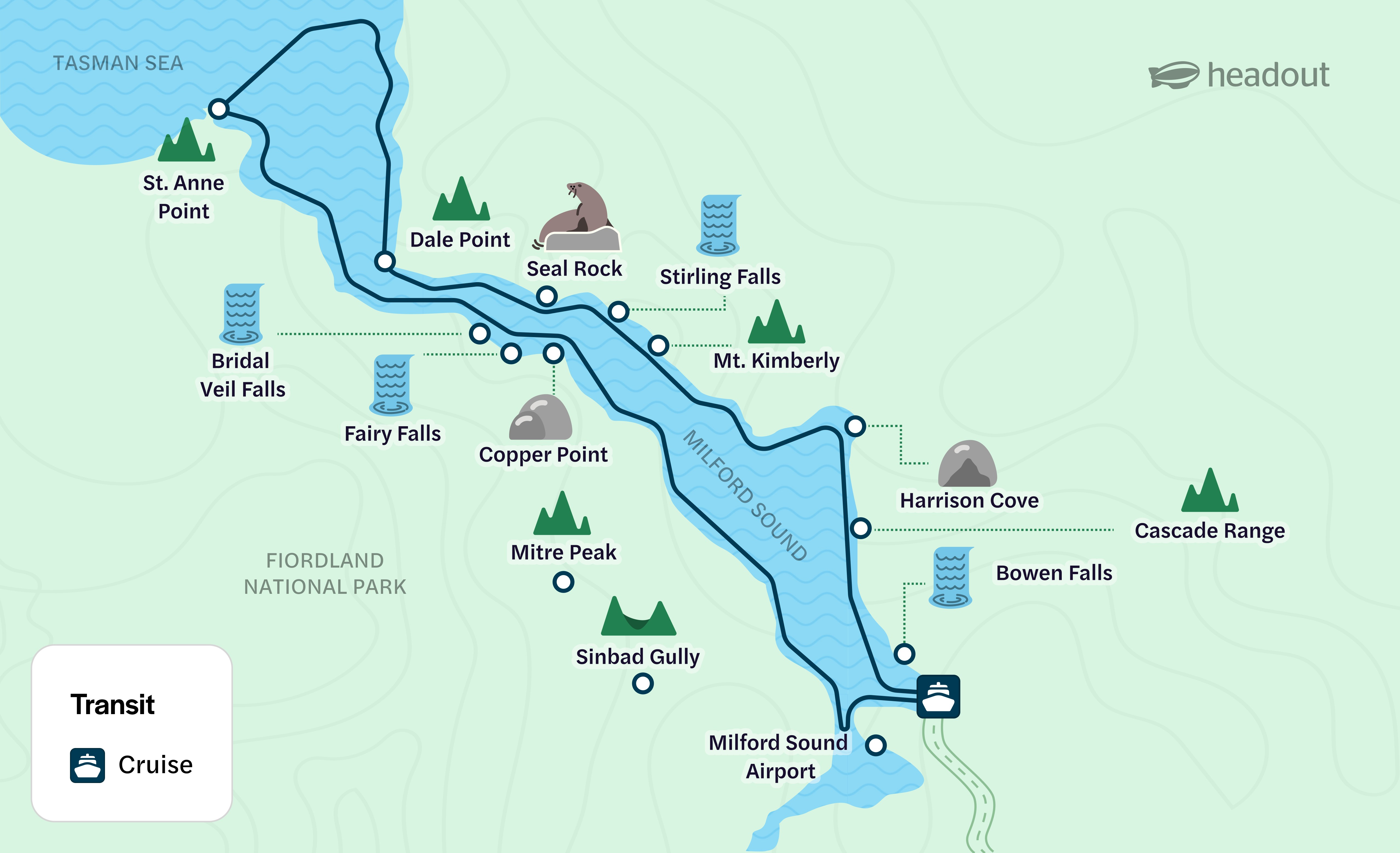 Milford Sound cruise route map