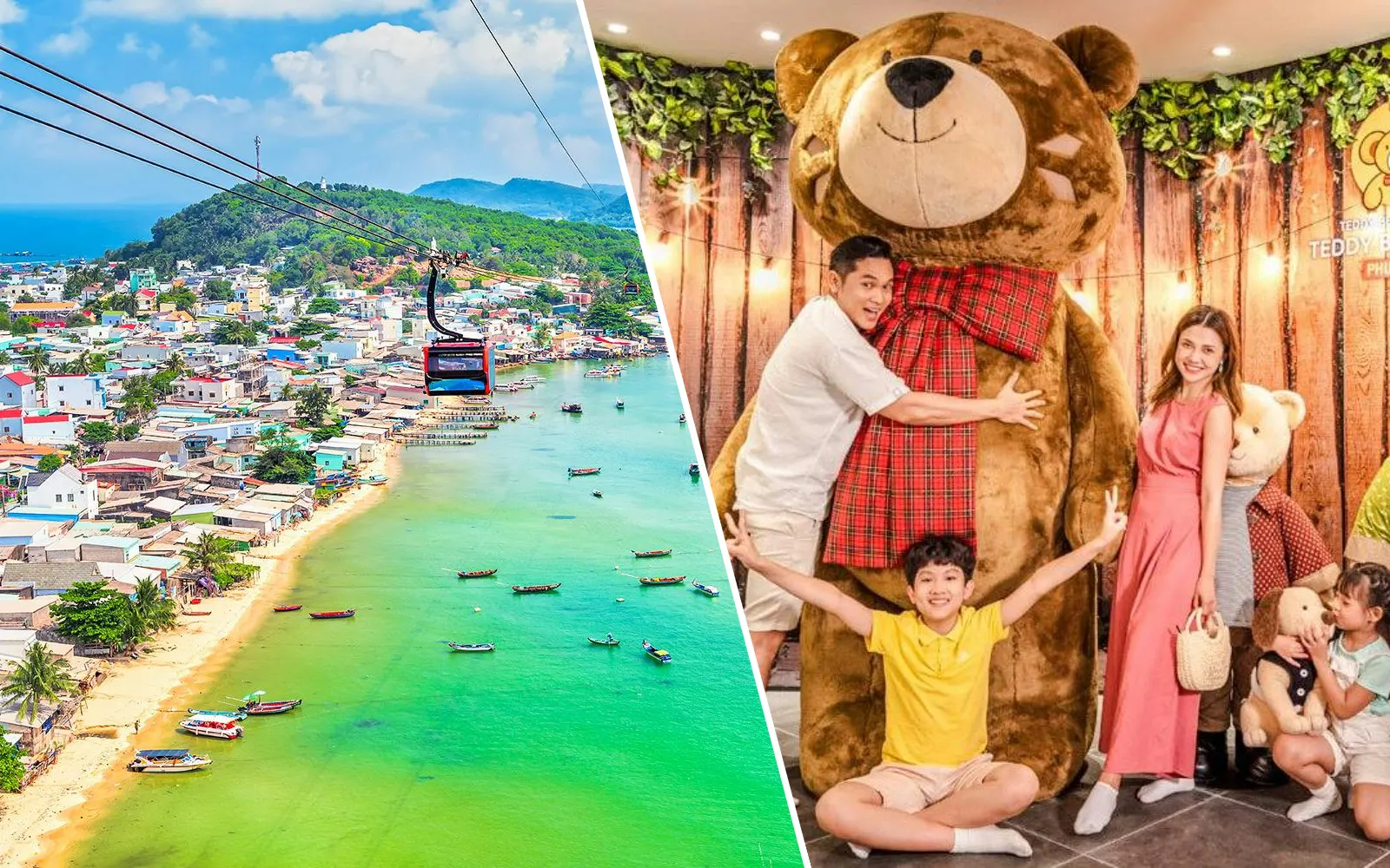 Cable car over Phu Quoc coastline and visitors at Teddy Bear Museum, Hon Thom Tickets.