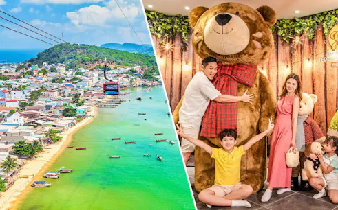 Cable car over Phu Quoc coastline and visitors at Teddy Bear Museum, Hon Thom Tickets.