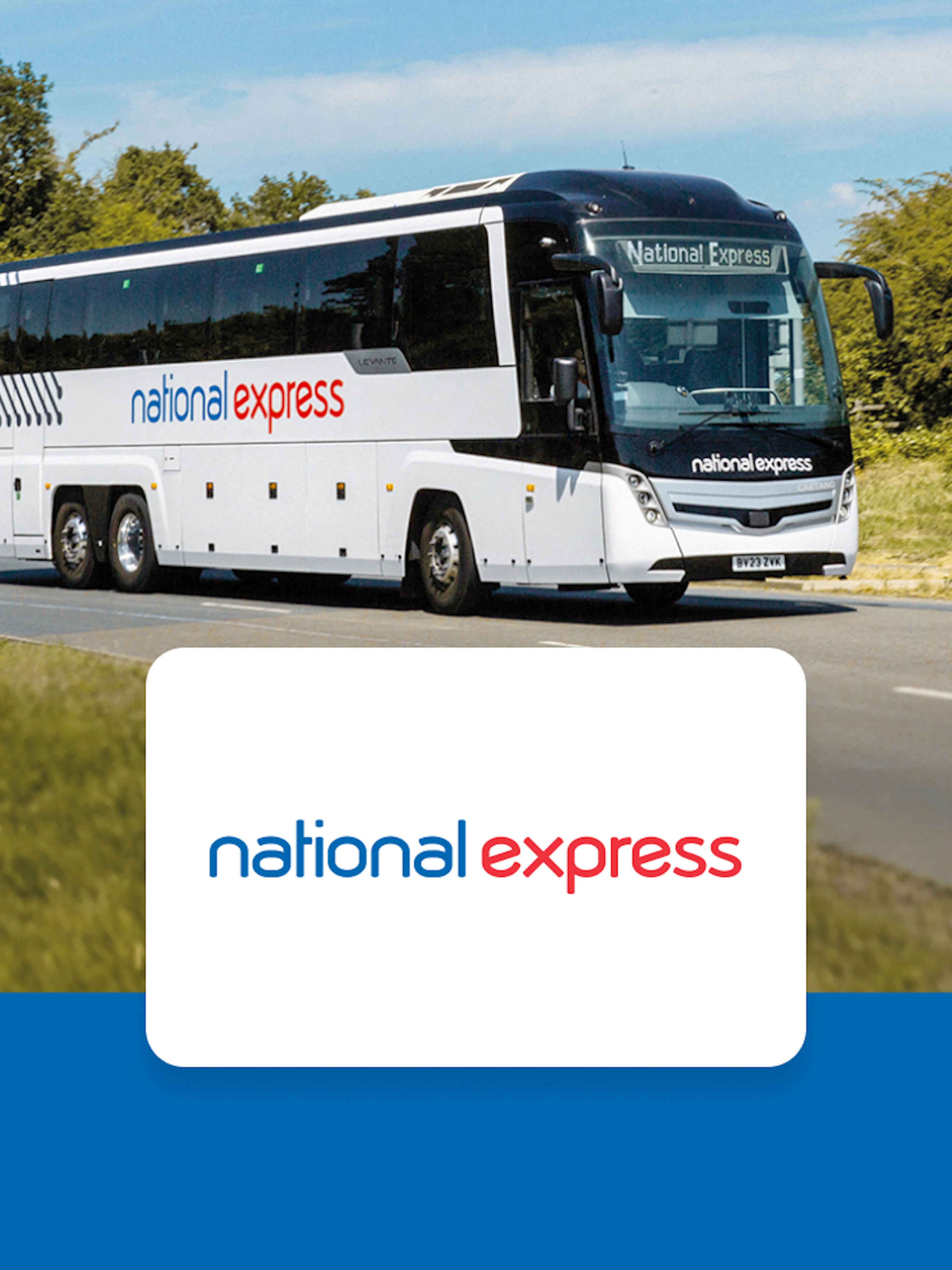 National Express coach traveling from Stansted Airport to London Liverpool Street Station.