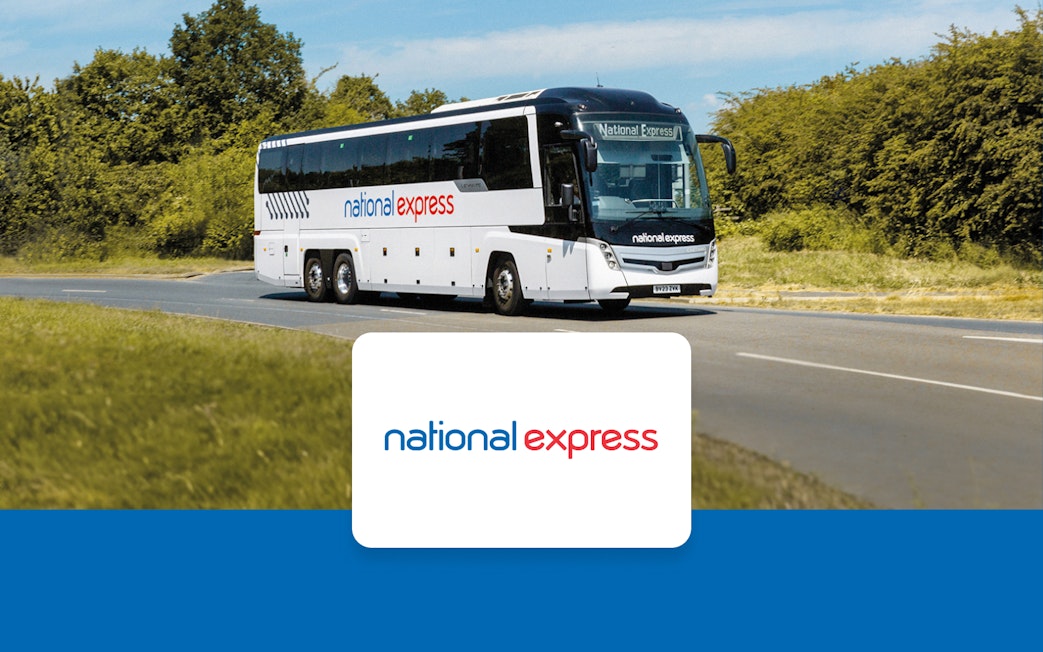 National Express coach traveling from Stansted Airport to London Liverpool Street Station.