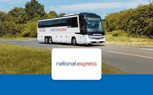 National Express coach traveling from Stansted Airport to London Liverpool Street Station.