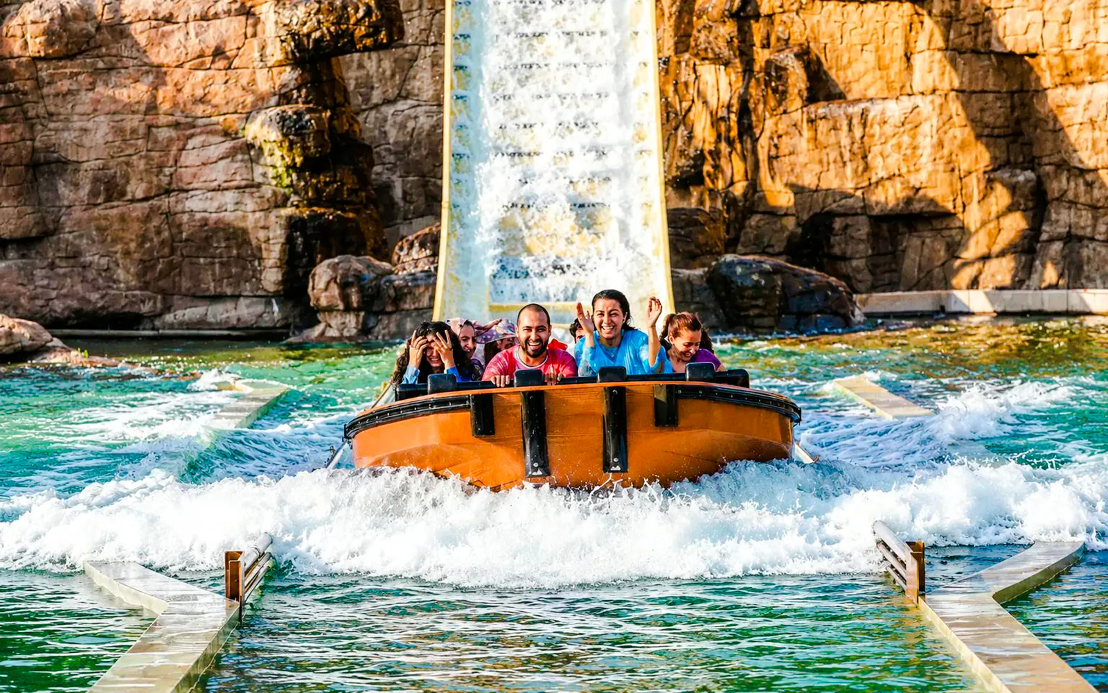 Guests on a water ride at Vialand Theme Park, Istanbul.