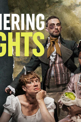 Cast of Wuthering Heights in period costumes with props, promotional image.