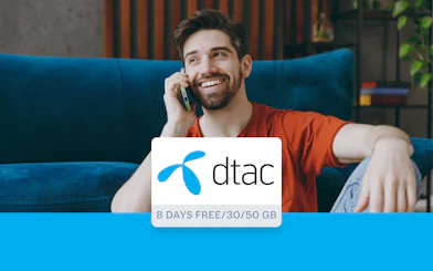 4G Tourist SIM Card for Phuket with dtac logo and 8 days free offer.