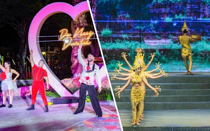 Performers in vibrant costumes at Da Nang Downtown and Charming Show.