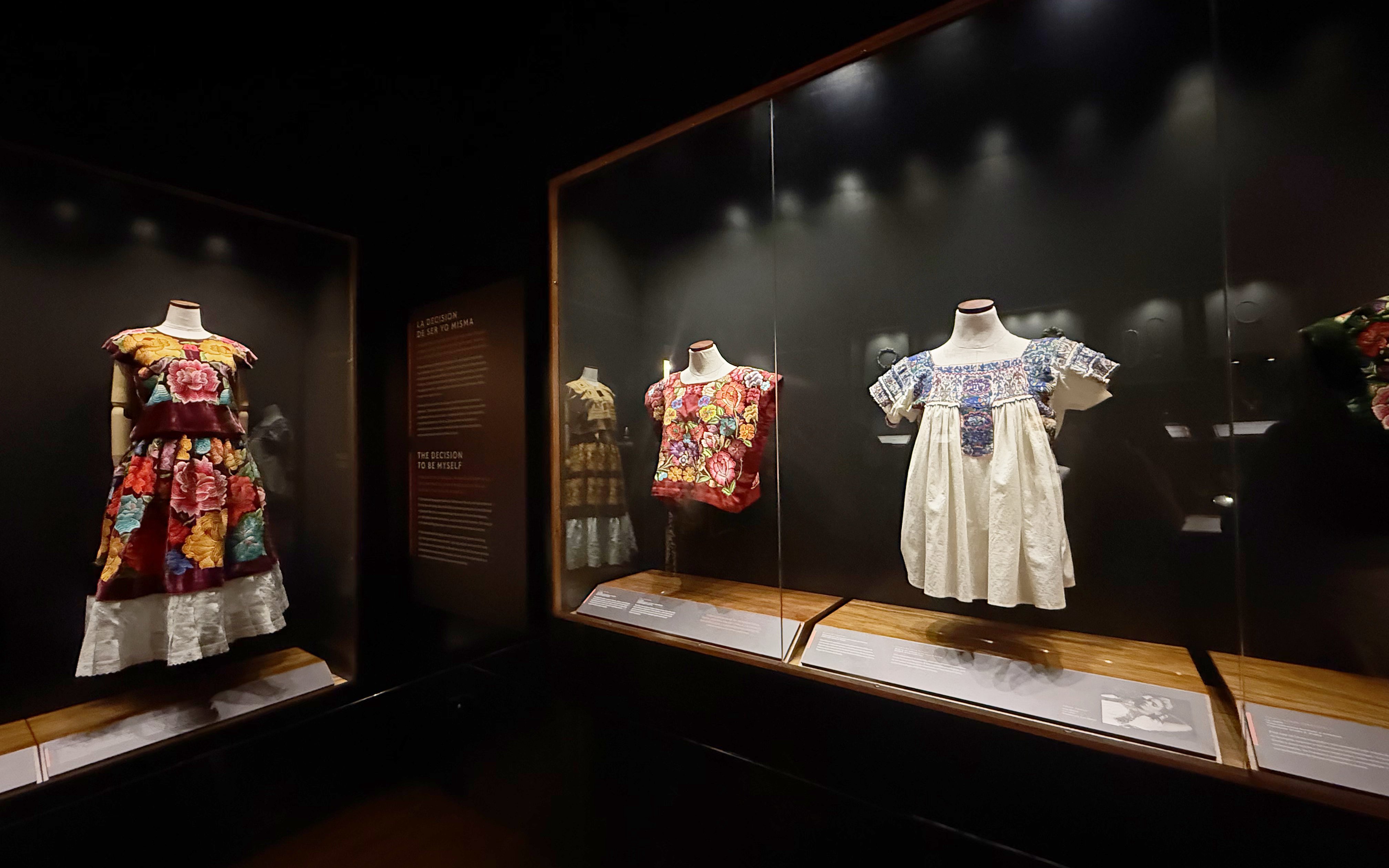 Traditional Mexican dresses on display at Frida Kahlo Museum, La Casa Roja.