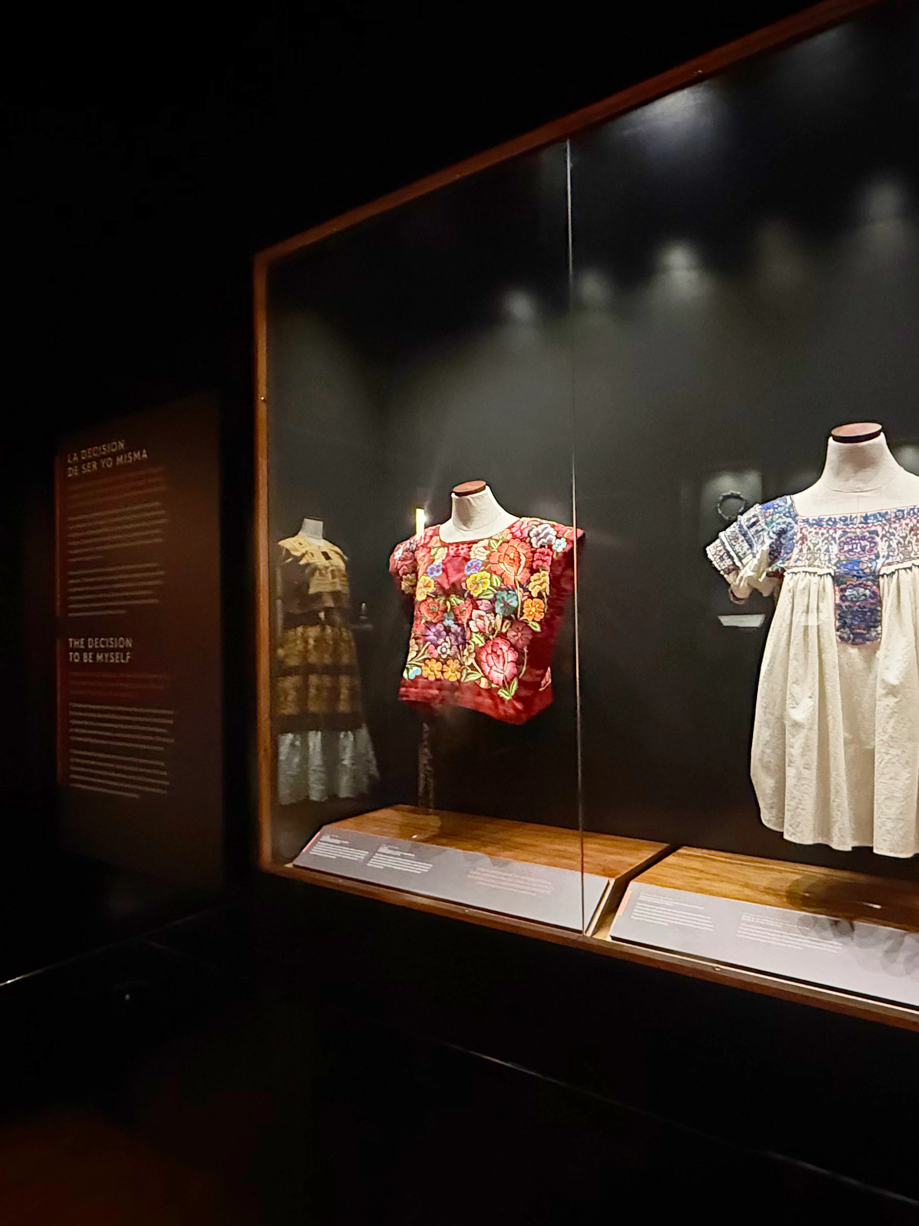 Traditional Mexican dresses on display at Frida Kahlo Museum, La Casa Roja.