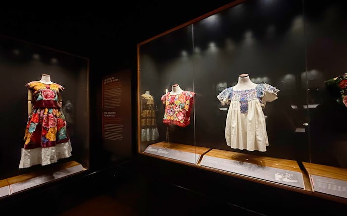 Traditional Mexican dresses on display at Frida Kahlo Museum, La Casa Roja.