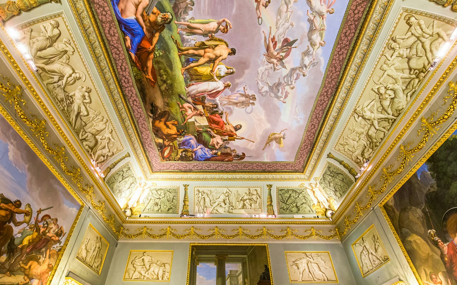 Ceiling fresco in the Medici Treasury, Pitti Palace, Florence, depicting mythological figures.