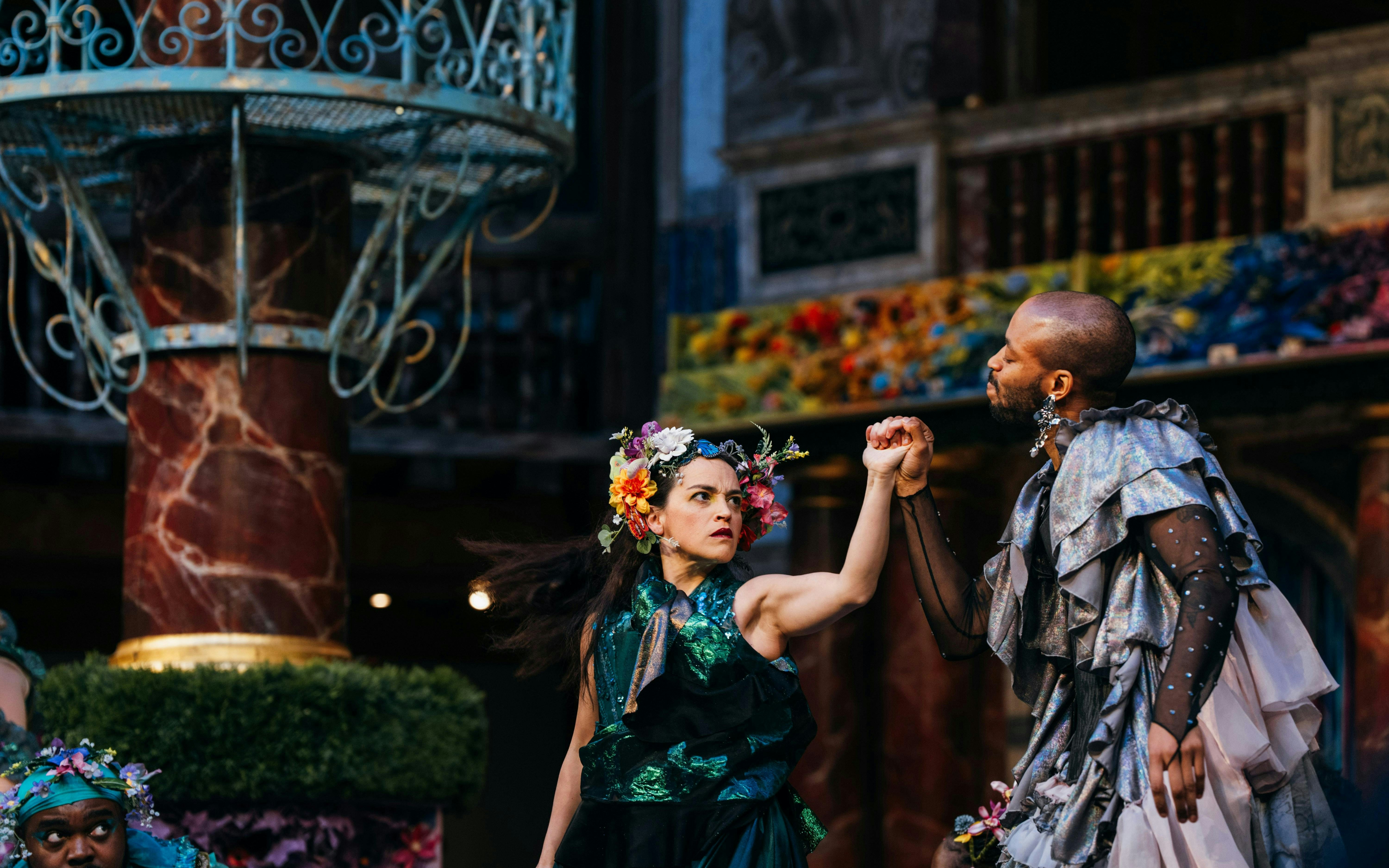 Stage actors performing A Midsummer Night’s Dream in West End theater.