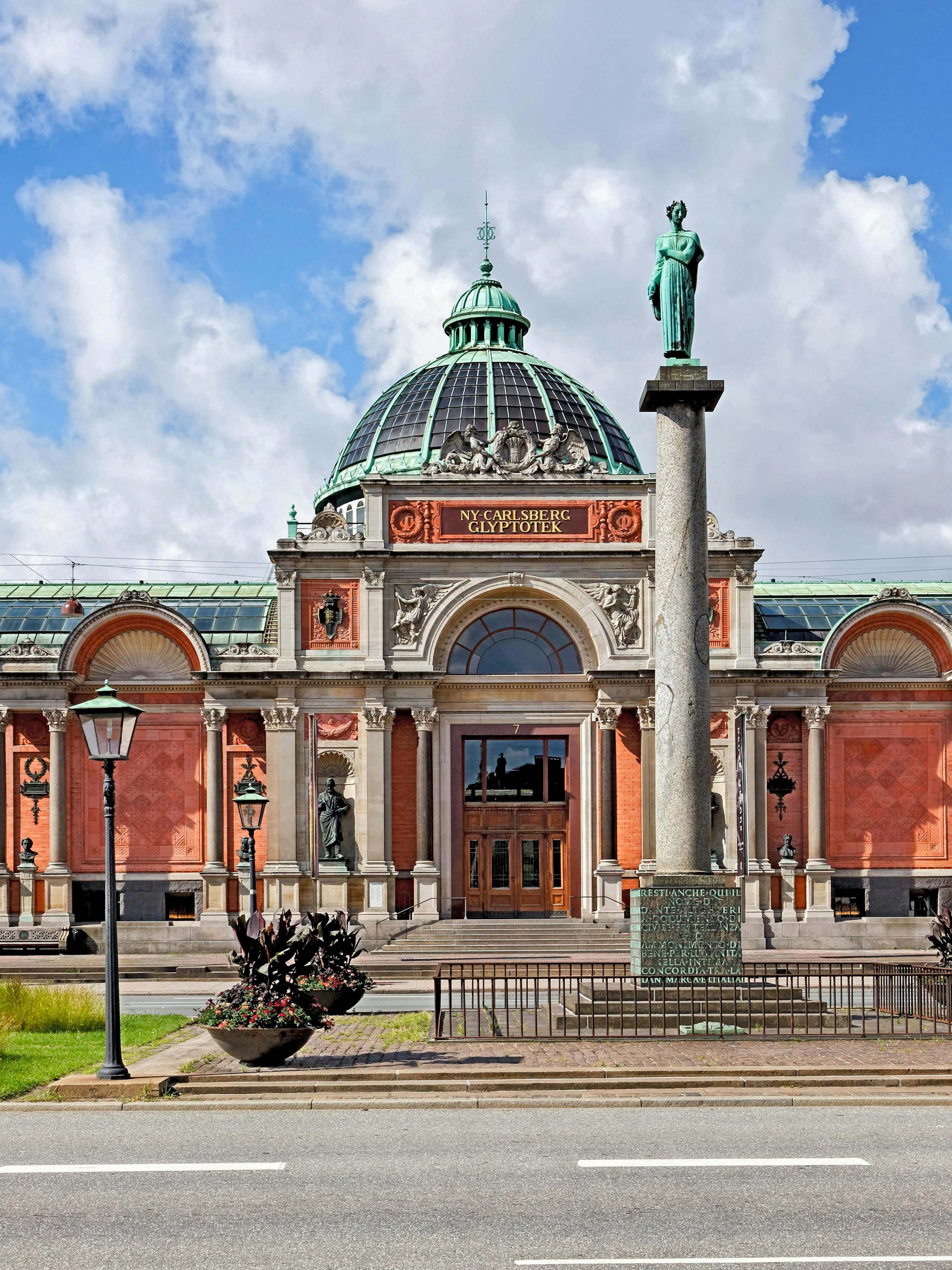 New Carlsberg Glyptotek Museum facade with dome and statues, Copenhagen.