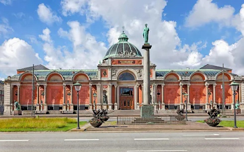 New Carlsberg Glyptotek Museum facade with dome and statues, Copenhagen.