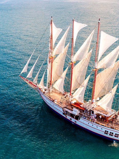 The Royal Albatross sailing on open sea with full sails.