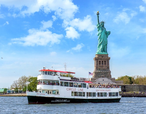 Circle Line cruise near Statue of Liberty, NYC Harbor.
