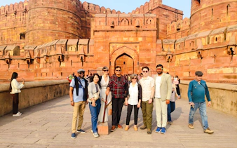 Group of tourists at Agra Fort during a private guided heritage tour in Agra.
