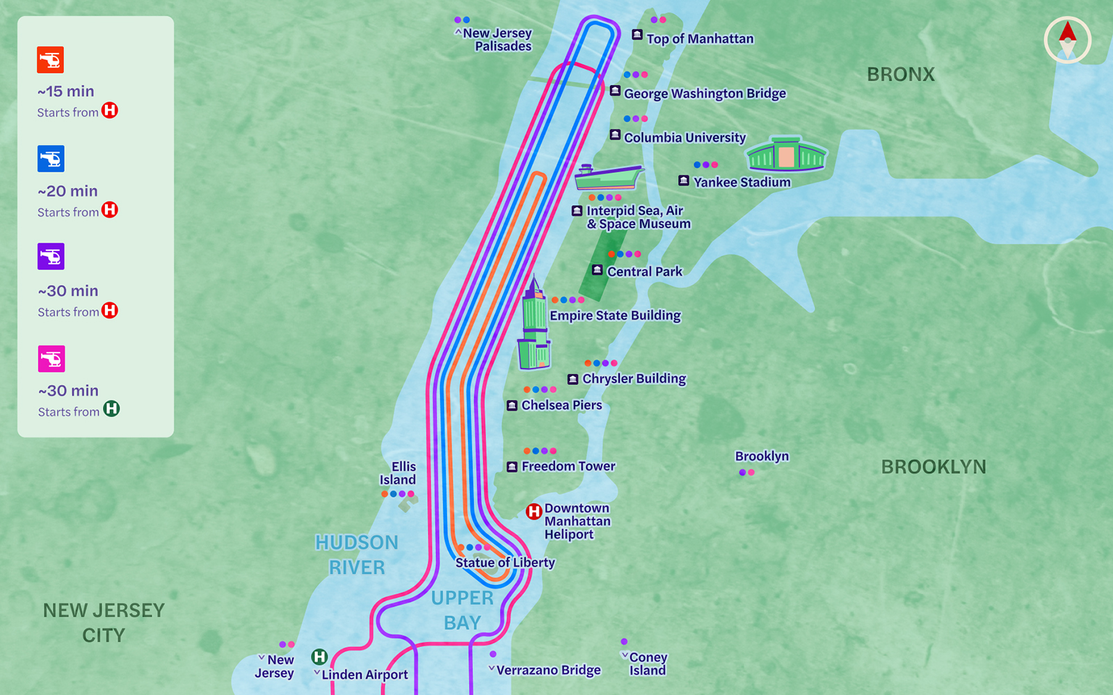 new york helicopter tours route maps