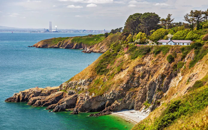 Howth Village coastal cliffs with view of Dublin Bay.
