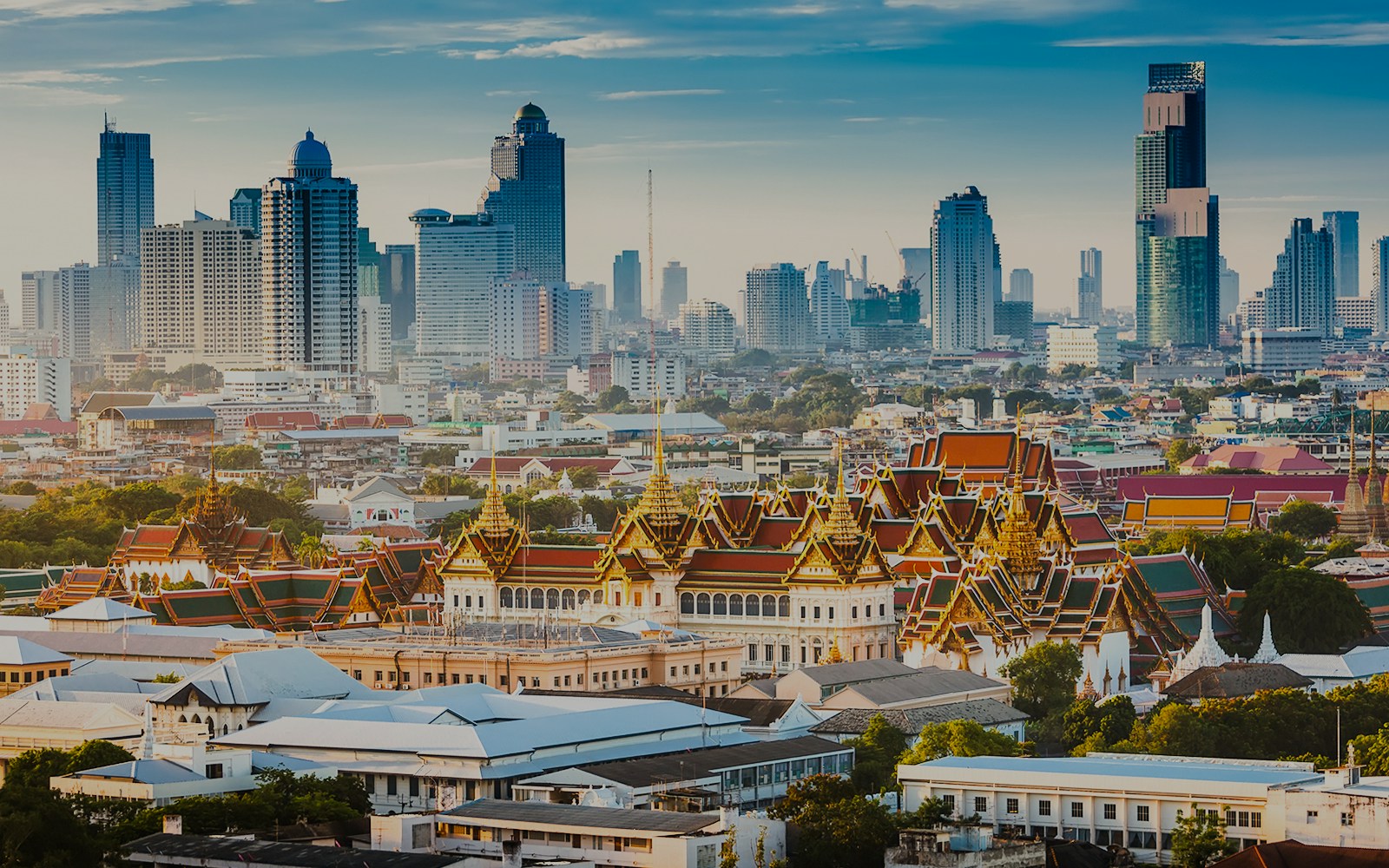 The Bangkok skyline with the Grand Palace in the foreground