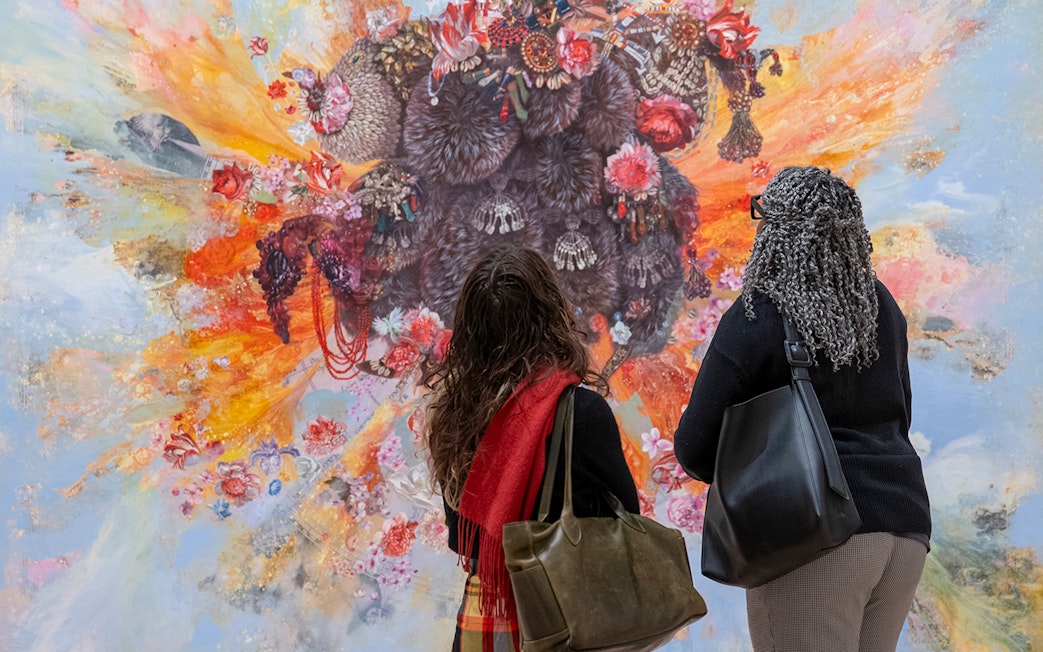 Visitors viewing Firelei Báez artwork at Whitney Museum of American Art.