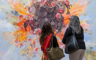 Visitors viewing Firelei Báez artwork at Whitney Museum of American Art.